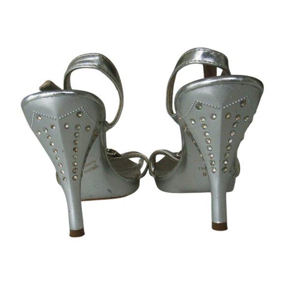 Silver Iridescent Unique Y2K Sandal Heels Flower Bling Jewels - Picture 6 of 9